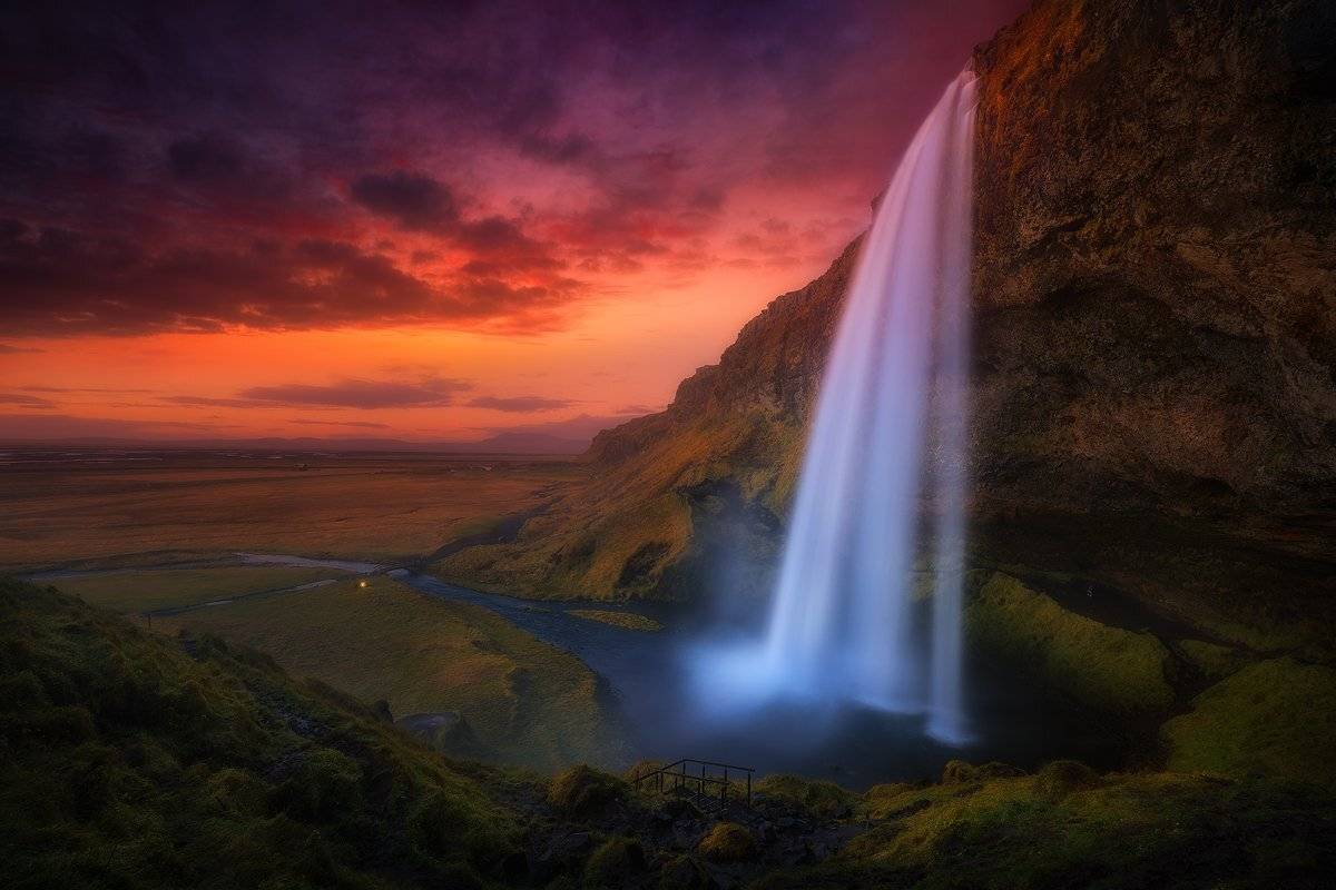 iceland waterfall sunset seljalandsfoss water , Roberto Pavic