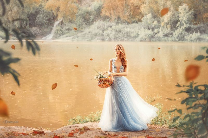 девушка, портрет, платье, осень, girl, portreit, autmn, blue, dress  фото превью