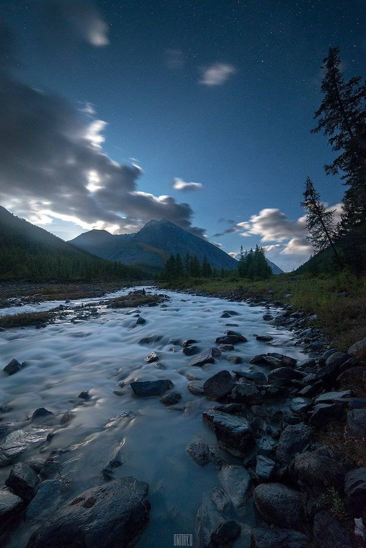 алтай, ночь, звезды, горы, река,, Дмитрий Доронин