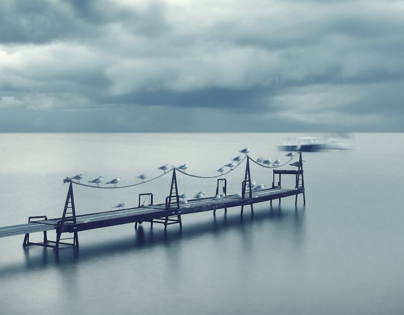 long exposure, lithuania, birds, water, boats * фото превью