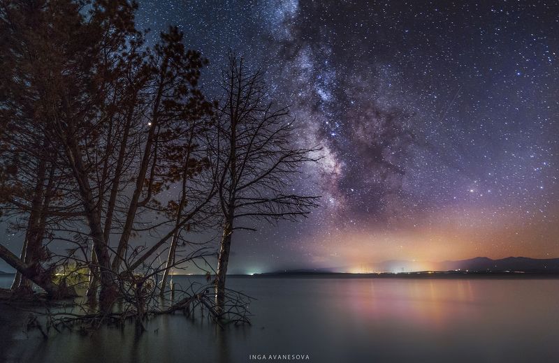 night, milky way, galaxy Озеро Севан фото превью