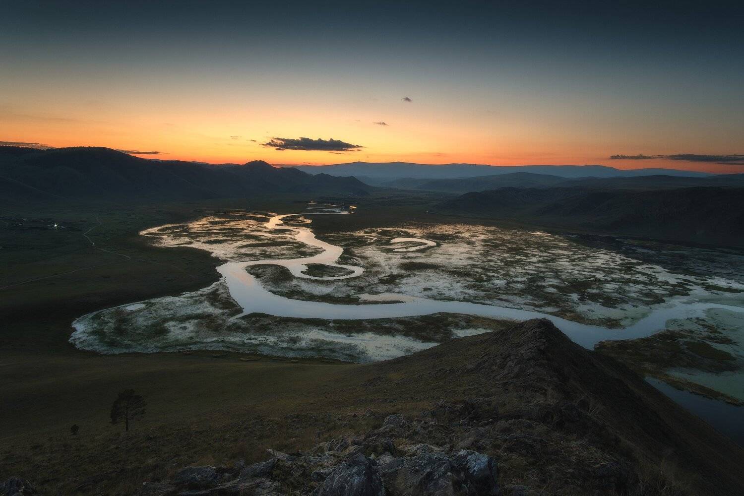 россия, иркутская область, байкал, анга, сибирь, тажеранские степи, река, лес, закат, сумерки, устье, меандры, осень, Оборотов Алексей