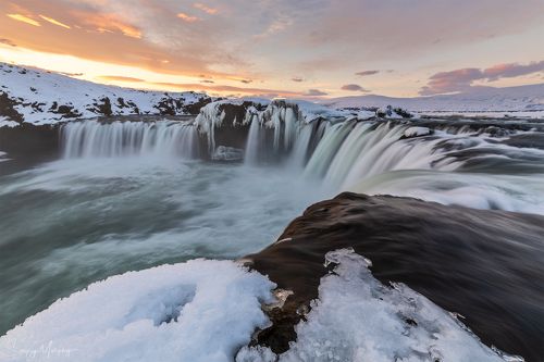Sunset on Godafoss. Iceland.