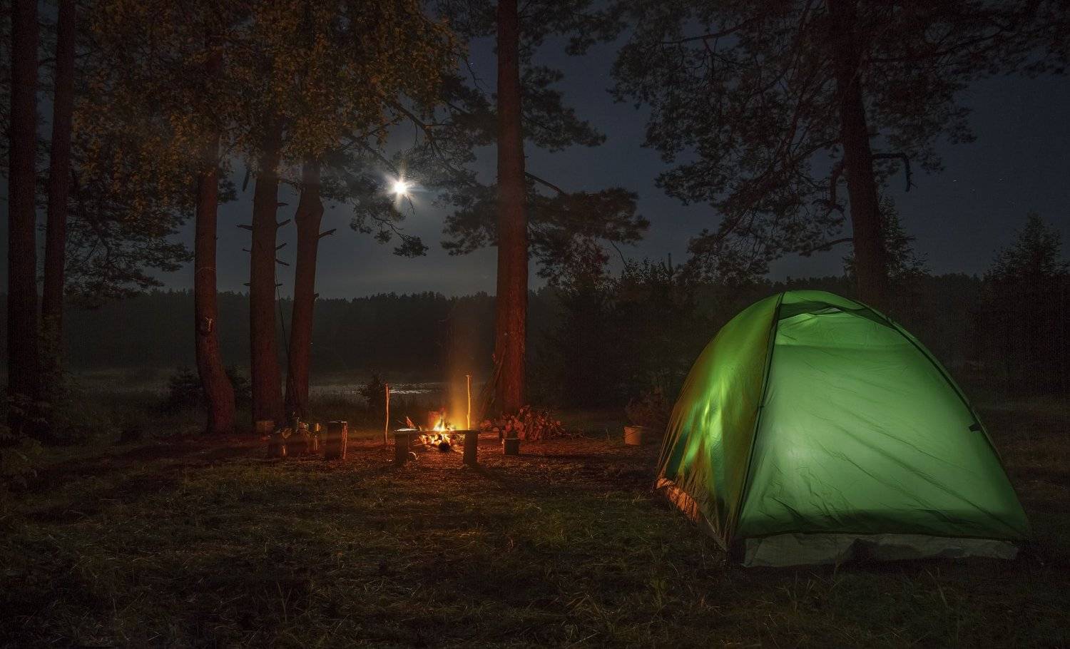 ночь туман россия луна костер, Евгений Озеров