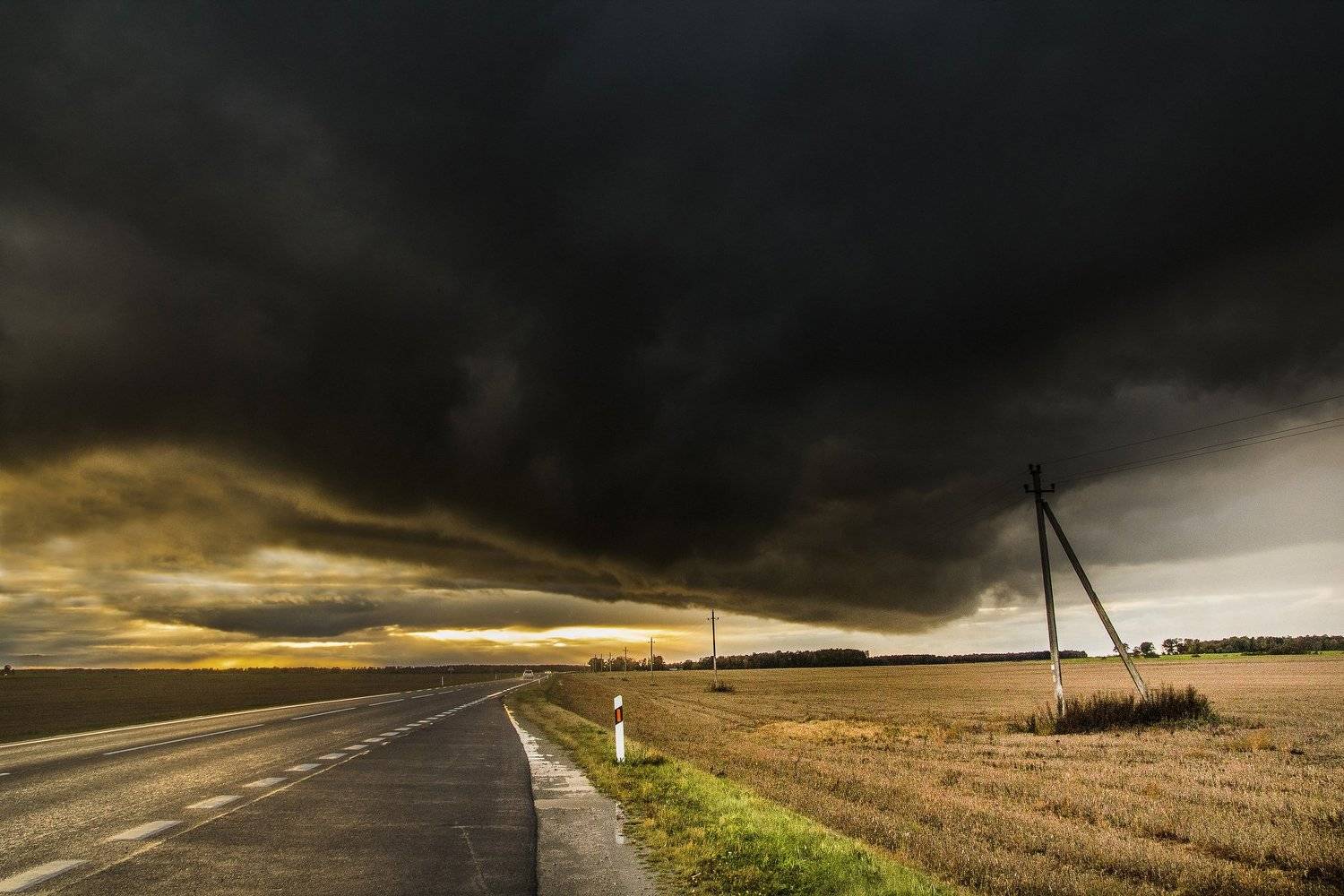 autumn, clouds, road, evening, sunset, Zenonas Mockus