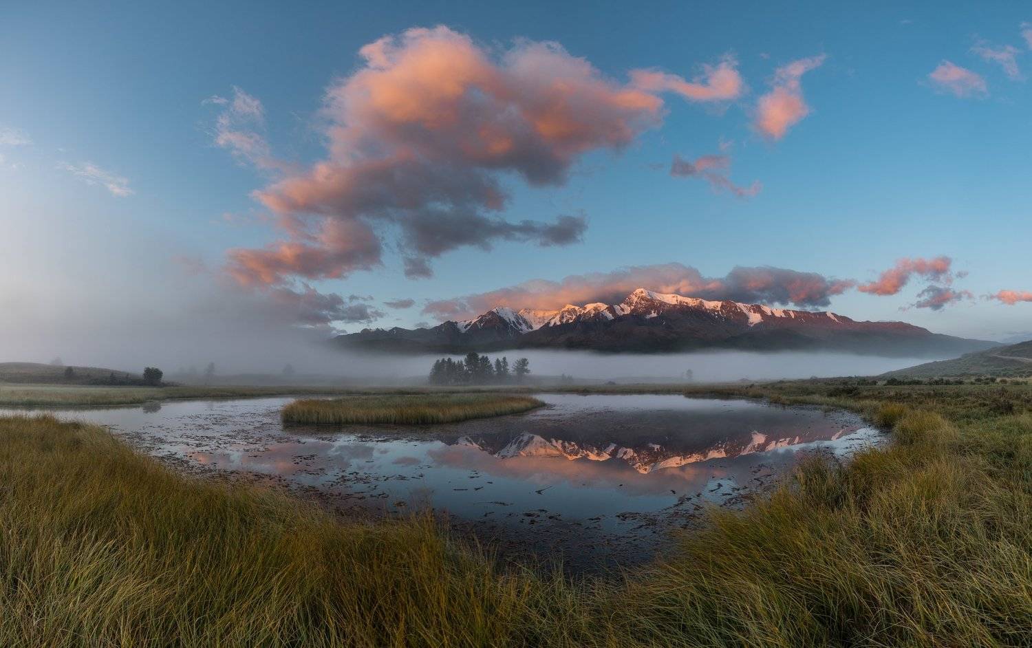 алтай, озеро, горы, пейзаж, туман, рассвет, небо, Константин Дэм
