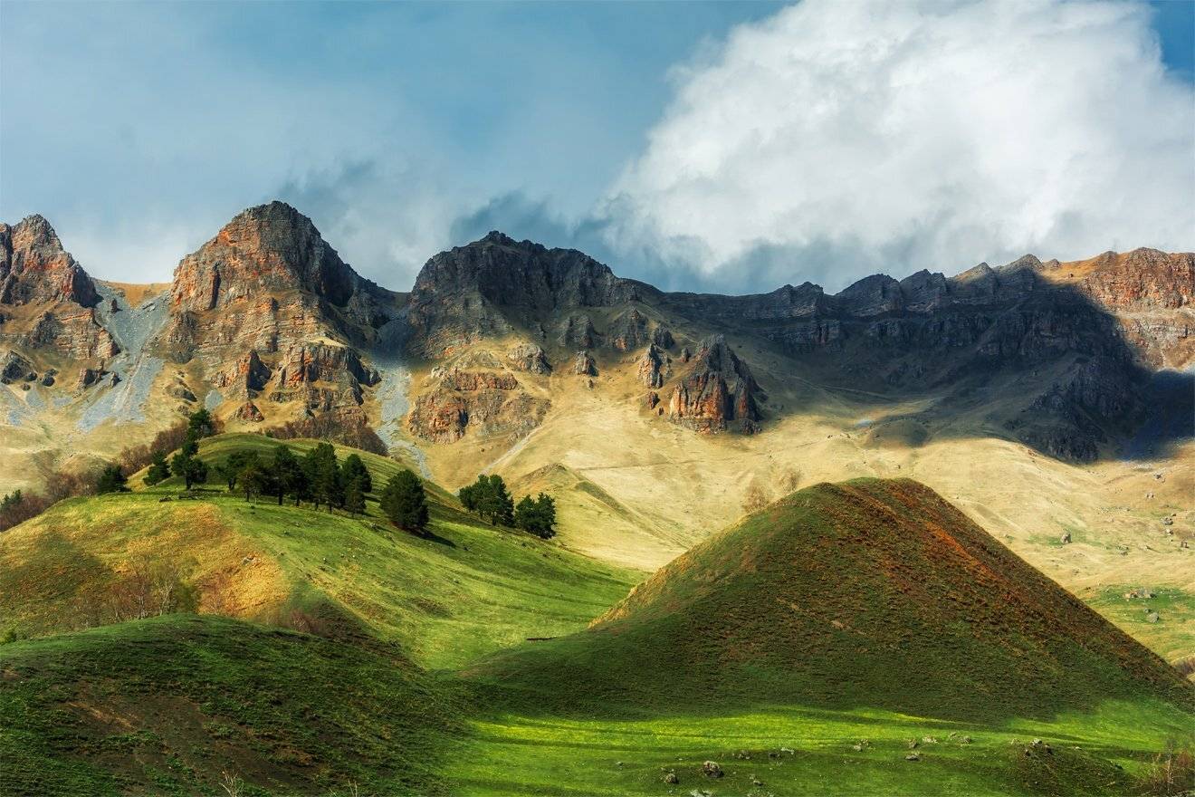 природа, пейзаж, кавказ, горы, весна, вечер, панорама, закат, солнце, небо, облака, свет, Альберт Беляев