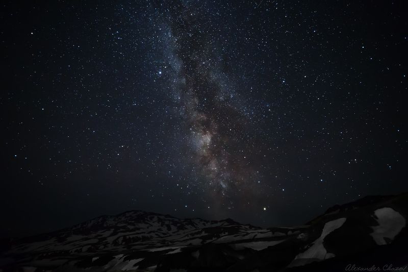 камчатка, вулкан, ночь, звезды Млечный путь фото превью