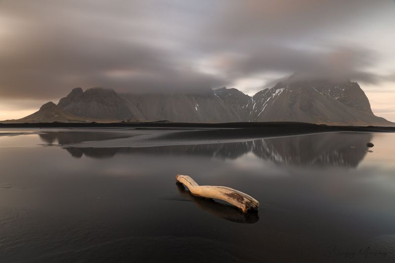 Cloud cover over Vesrtahorn. Iceland.
