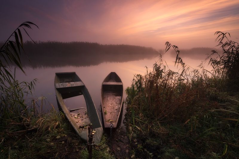 water river narew sky clouds fog mist colours clouds sunset poland podlasie mood Haron\'s boats... фото превью