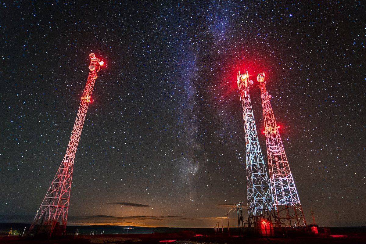 звёзды, пейзаж, антенна, вышка, млечный путь, Вячеслав Мельников