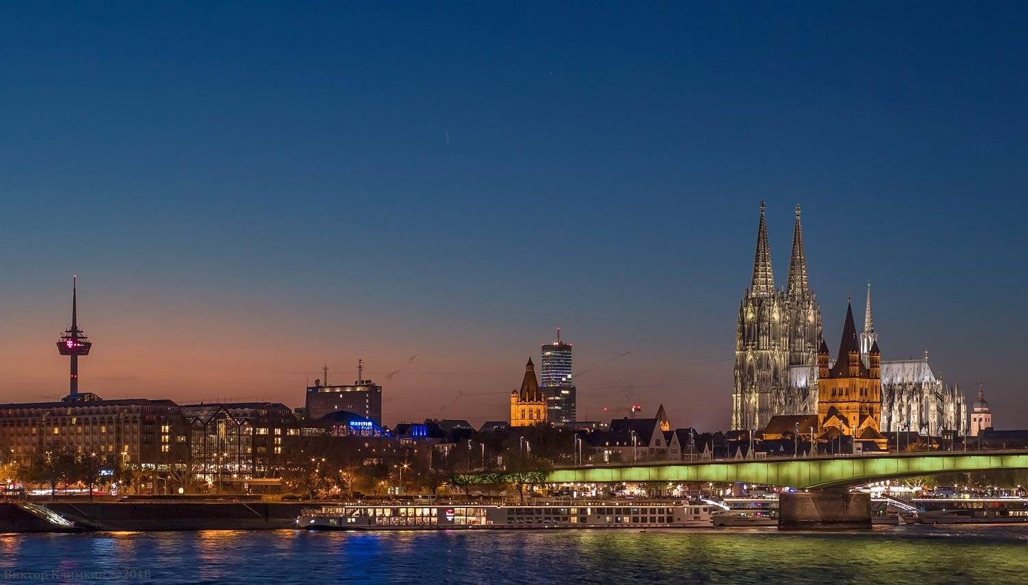 кёльн, рейн, вечер, собор, река, k&ouml;ln, rhein, abend, dom, k&ouml;lner dom, Виктор Климкин