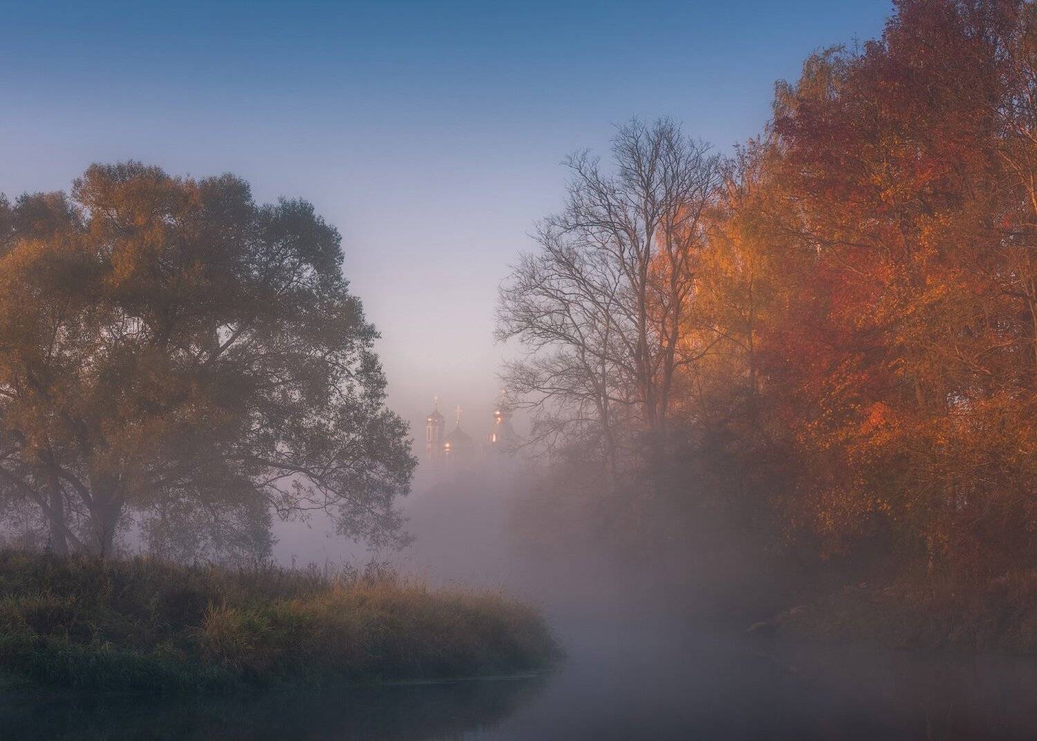 пейзаж, истра, рассвет, туман, утро, россия, природа,, Виталий Левыкин