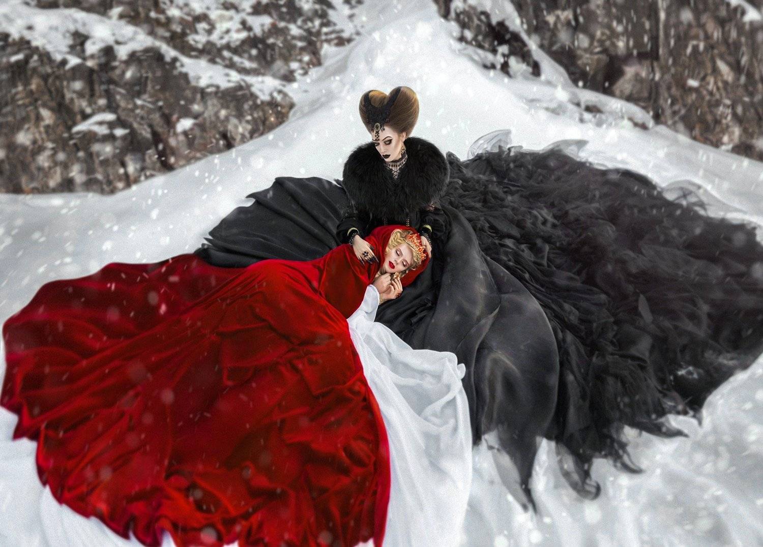 спящая красавица, сказочная фотосессия, сказка, сказка в фото, артфотография, зима, ведьма, принцесса, чёрное и красное, средневековье, волшебство, магия, волшебная фотография, артфотограф, Софья Ознобихина