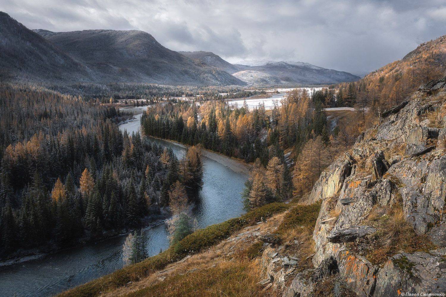 пейзаж, алтай, осень, горы, река, лес, снег, Павел Силиненко