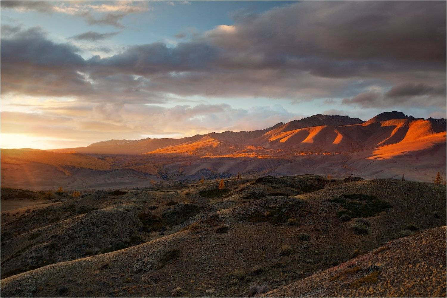 алтай озеро осень золотая горы лиственница закат,солнце, Николай Бузмаков