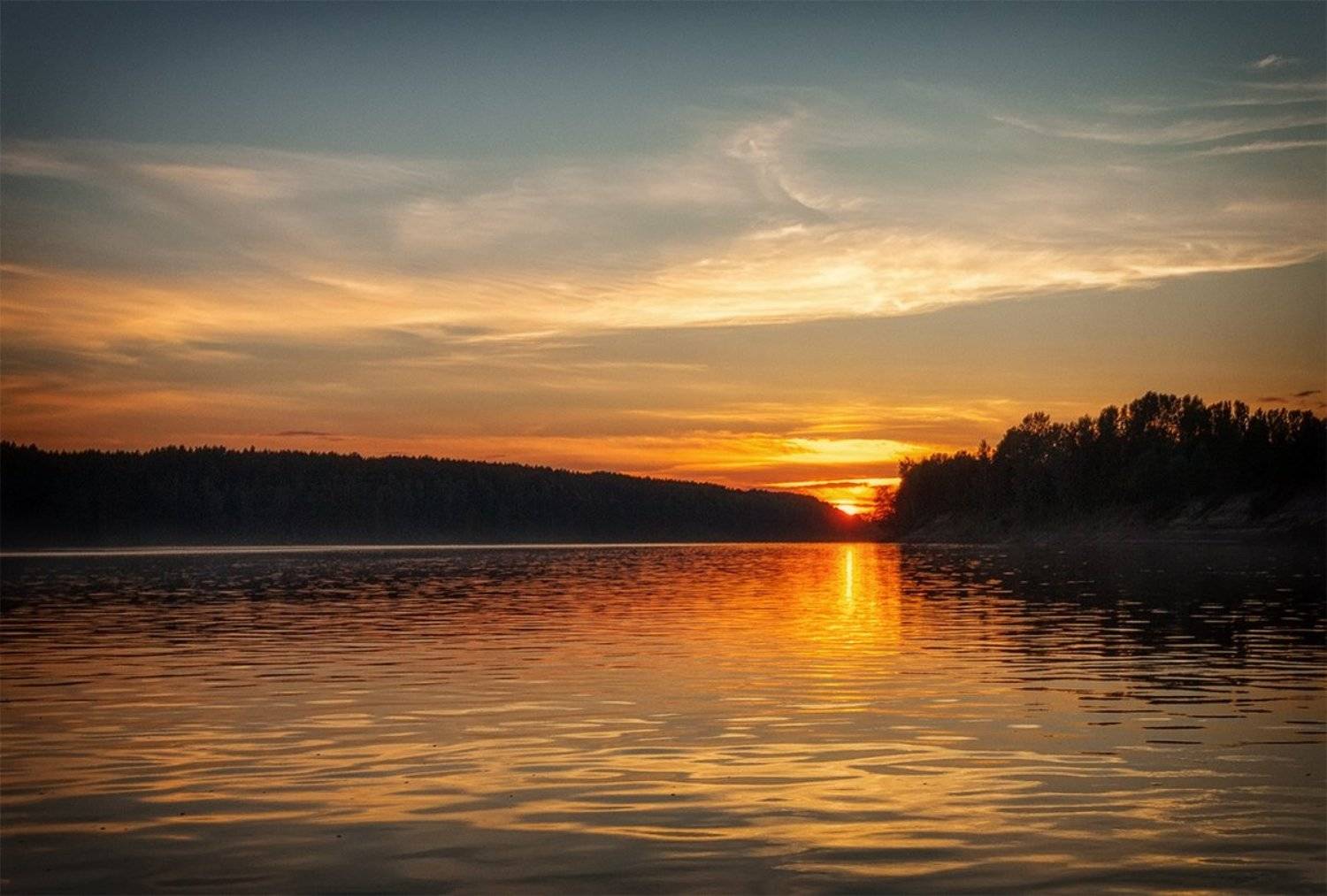 закат, лето, река, небо, облака, отражение, солнце, Пушкарев Николай