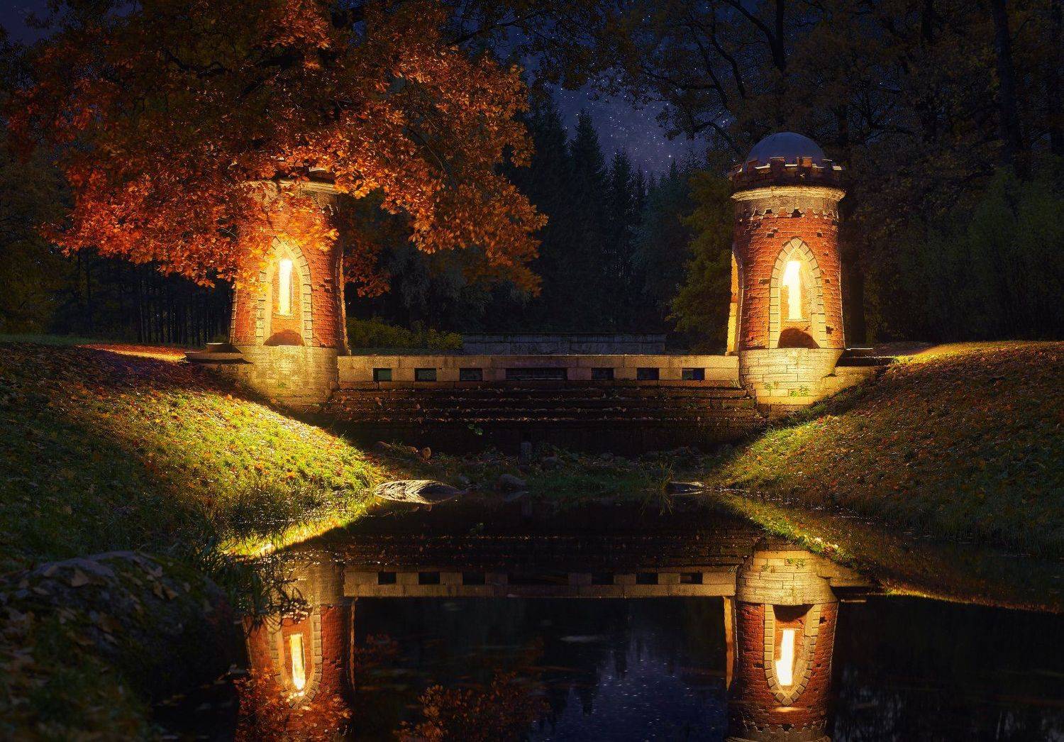 пушкин, екатерининский парк, красный каскад, подсветка, KrubeK