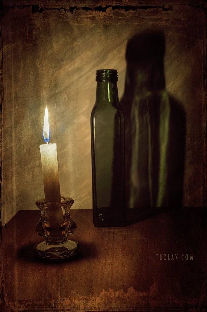 свеча, бутылка, тени, Владимир Тузлай