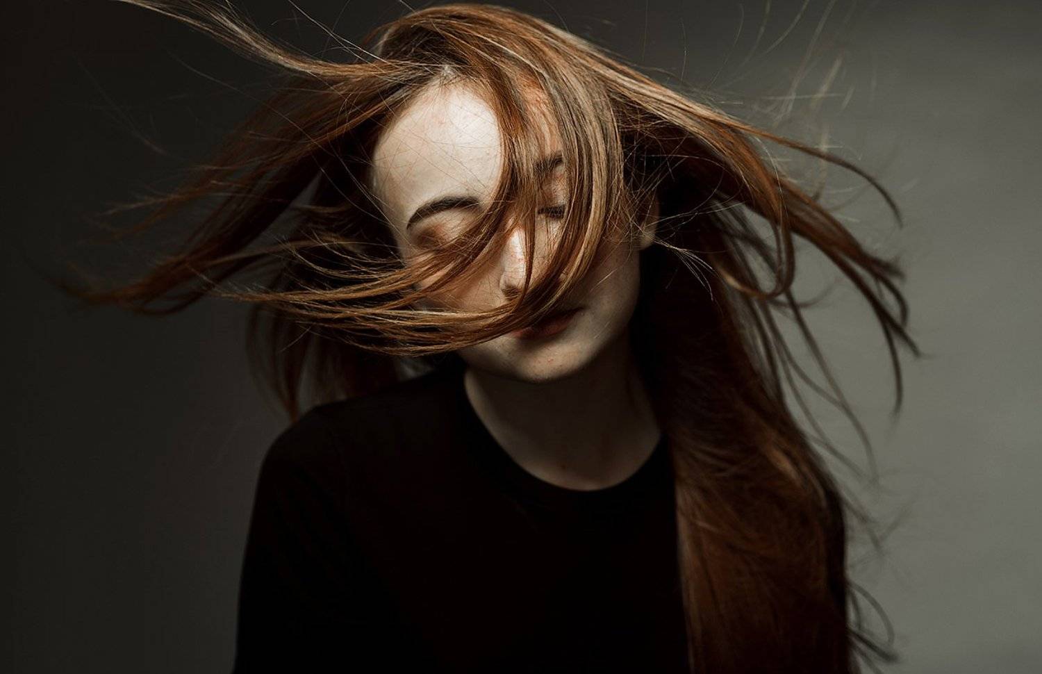 Ветер, волосы, портрет, дует, красивая, девушка, рыжая, Дарья Комарова