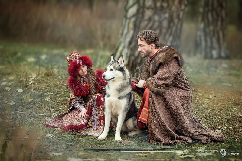 княжна, Киевская Русь, охота, охотник, хаски, собака, сказка  фото превью
