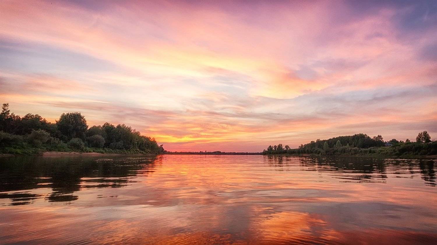 река, восход, солнце, отражение, облака, утро, природа, Пушкарев Николай