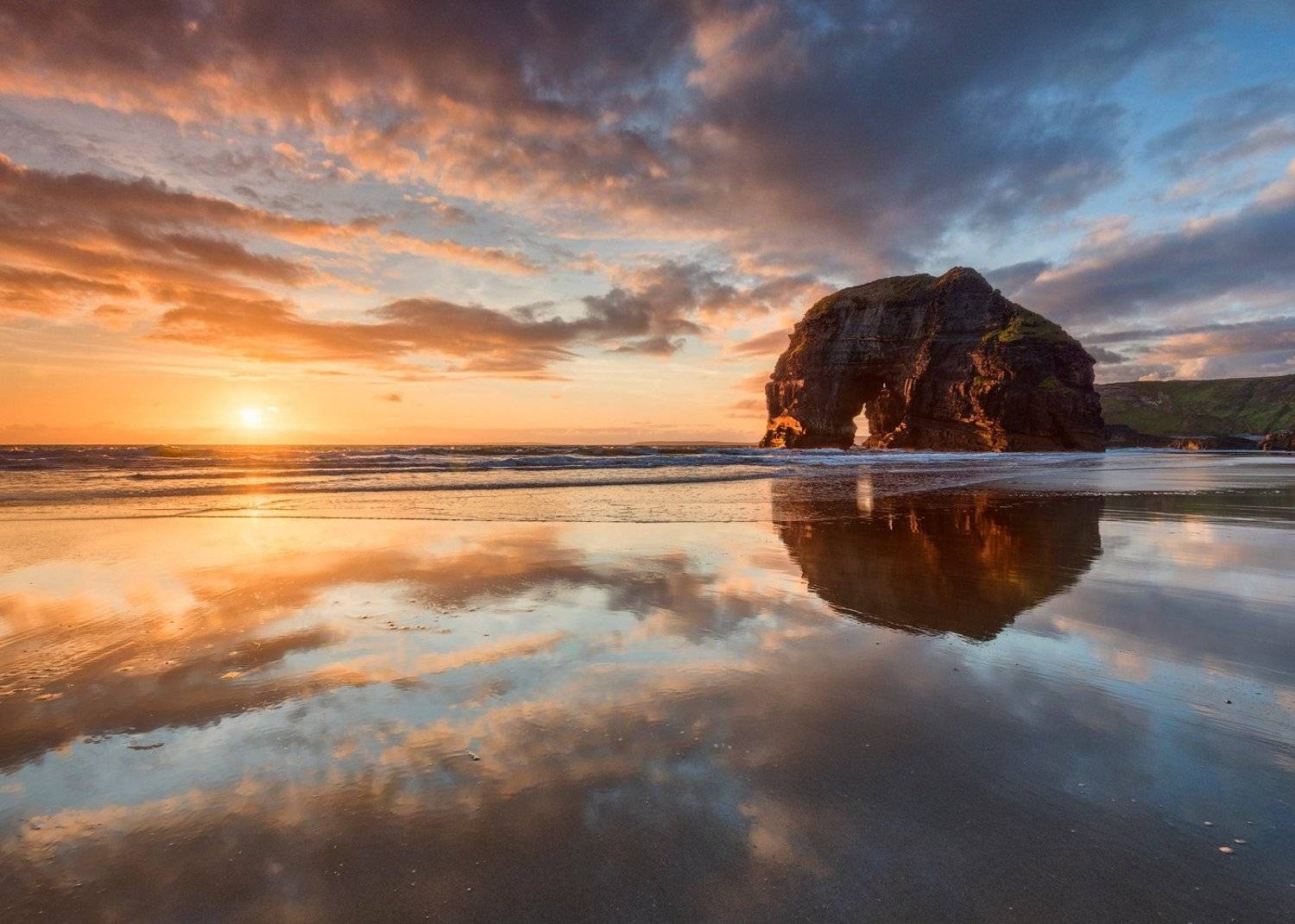 Ballybunion, ireland, kerry, atlantic, ocean, beach, sun, sunset, sky, reflections, Grzegorz Kaczmarek