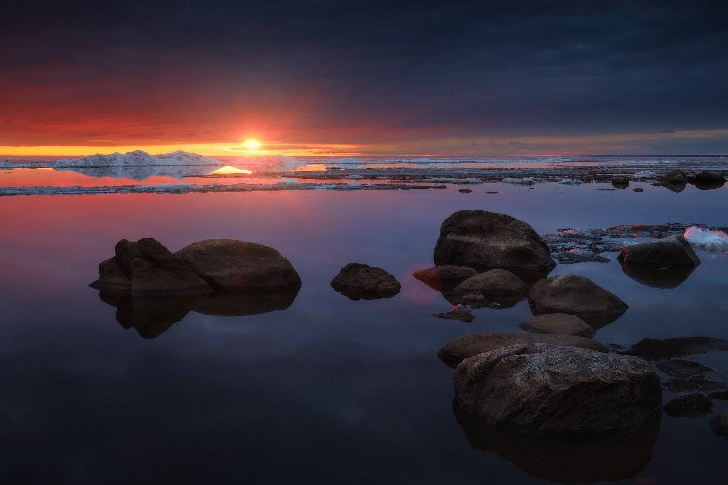 россия, ярославская область, рыбинское водохранилище, ледоход, лед, весна, озеро, закат, пейзаж, природа, Оборотов Алексей