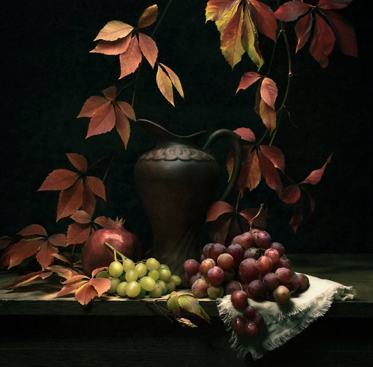 виноград, кувшин, гранат, лоза, натюрморт, вино, Андрей Угренинов