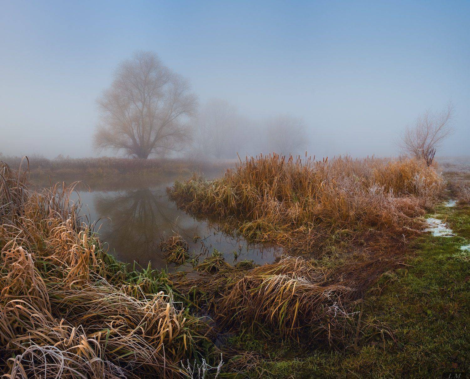 осень, иней, туман, утро, речка, природа, панорама, холод, autumn, morning, cold, misty, fog, trees, water, river, nature, landspace, foggy, colors, panorama, frost, fall, deep, beautiful, mood, Ivan Maljarenko