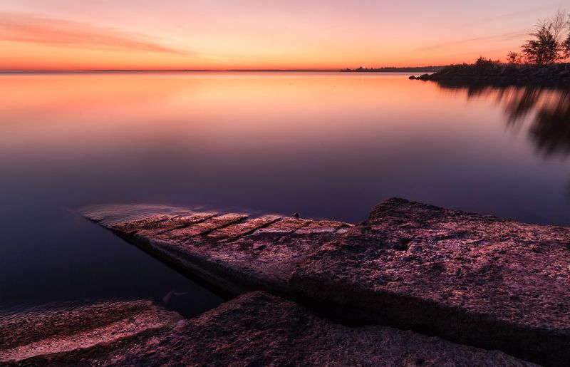 вода, осень, облака, октябрь, ночь, закат, краски,  October night silence фото превью