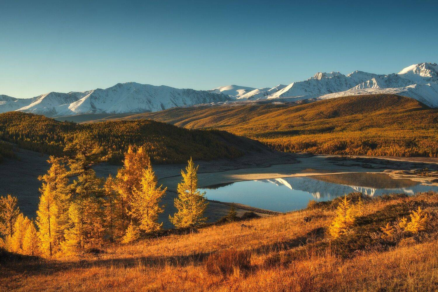 россия, алтай, республика алтай, горный алтай, природа, пейзаж, сибирь, горы, озеро, рассвет, осень, джангысколь, Оборотов Алексей