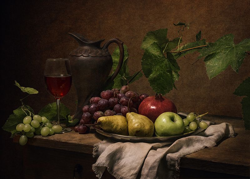 яблоко,вино, кувшин, виноград, груши, гранат, лоза, натюрморт *** фото превью