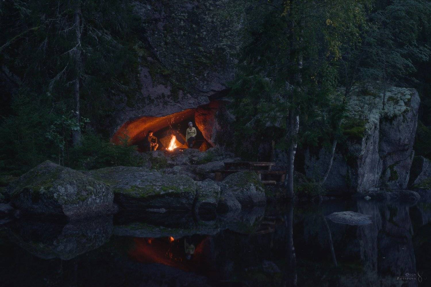 ленинградская область, лес, север, озеро, костёр, пещера, грот, отражение, поход, ночь, Степаненко Ольга