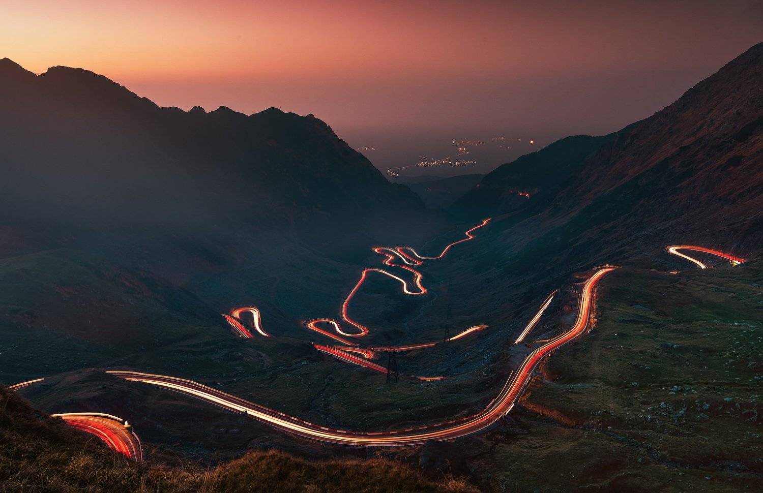 road, car trails, light, sunset, mountain, beautiful, landscape, Jeni Madjarova