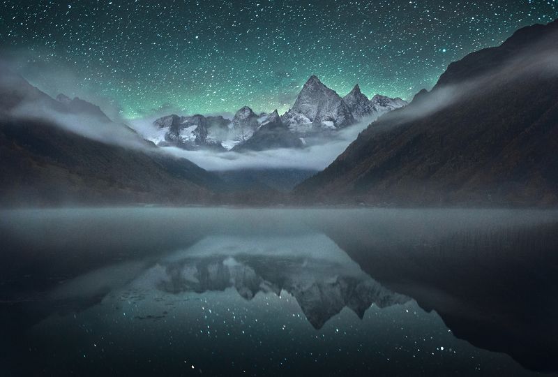 домбай, гоначхир,чотча, кавказ, северный кавказ, ночное фото Туманное Озеро фото превью