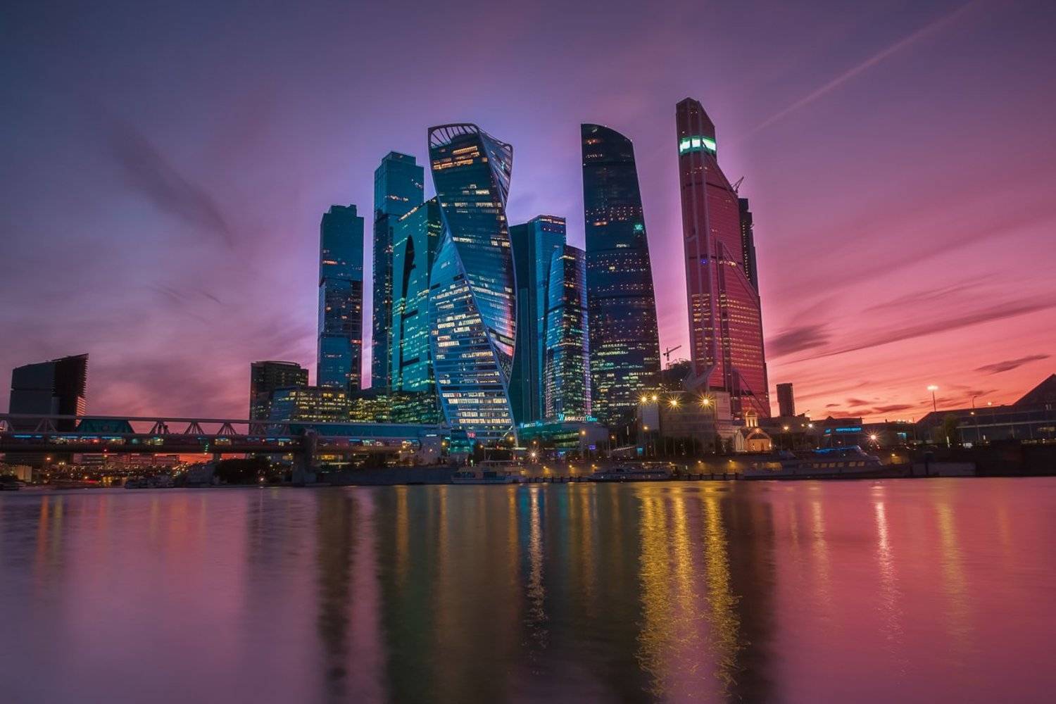 пейзаж, ночь, Россия, Москва,сити, небоскребы, река, закат, небо, , Лариса Николаевна Дука