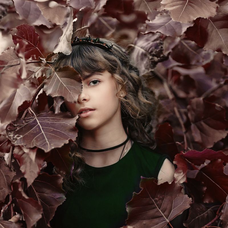 портрет, девочка, осень, красота, крупный план, арт Эмилия фото превью