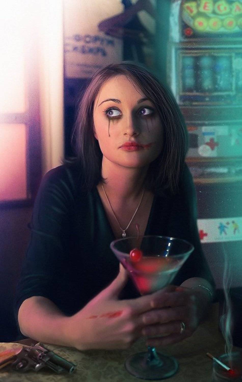 девушка,девушки,бар,паб,кафе,тушь,пистолет,сигарета,сигареты,girl,girls,photo,art,владимир,шипулин, Vladim_Shipulin