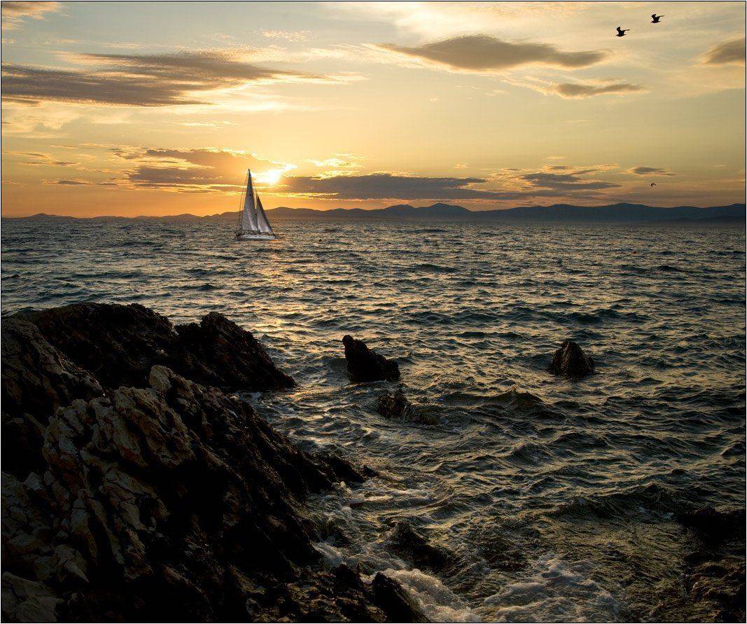 яхта, море, волна, прибой, закат, ховатия, адриатика, Boris Bort