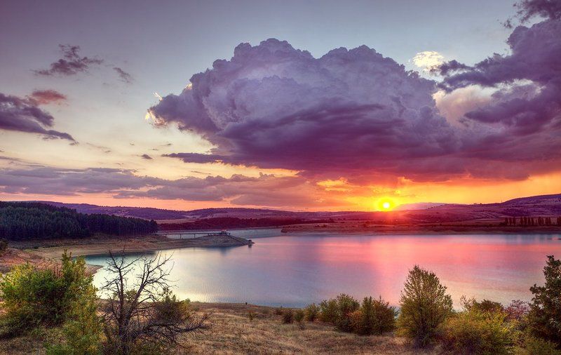 sunset, sun, water, lake Sunset фото превью