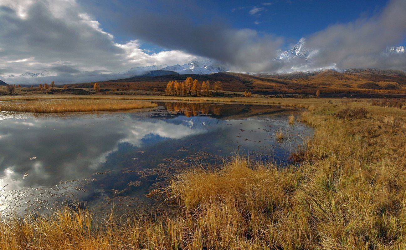 рассвет, утро, плато, ештыкёль, алтай, джангыскёль, озеро, урочище, осень, вода, желтые, Валерий Чичкин