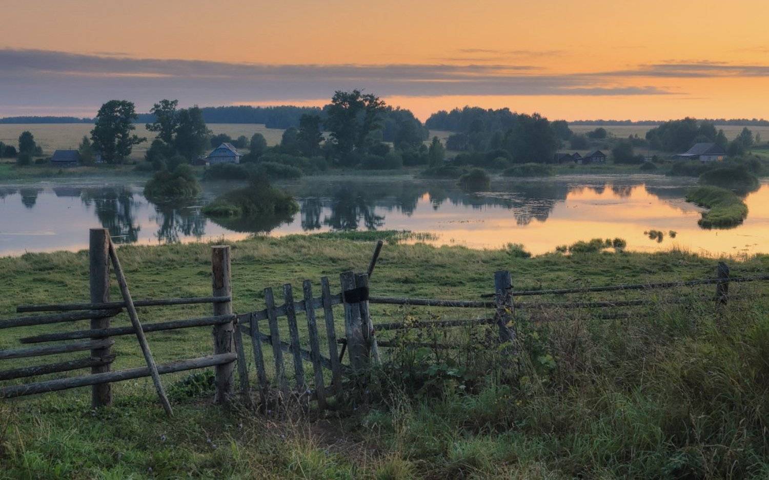 закат,деревня,река,изгородь, Дмитрий Медянцев