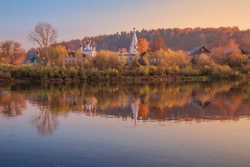 гороховец, осень, река, клязьма, вечер, храм Гороховец. Осень фото превью