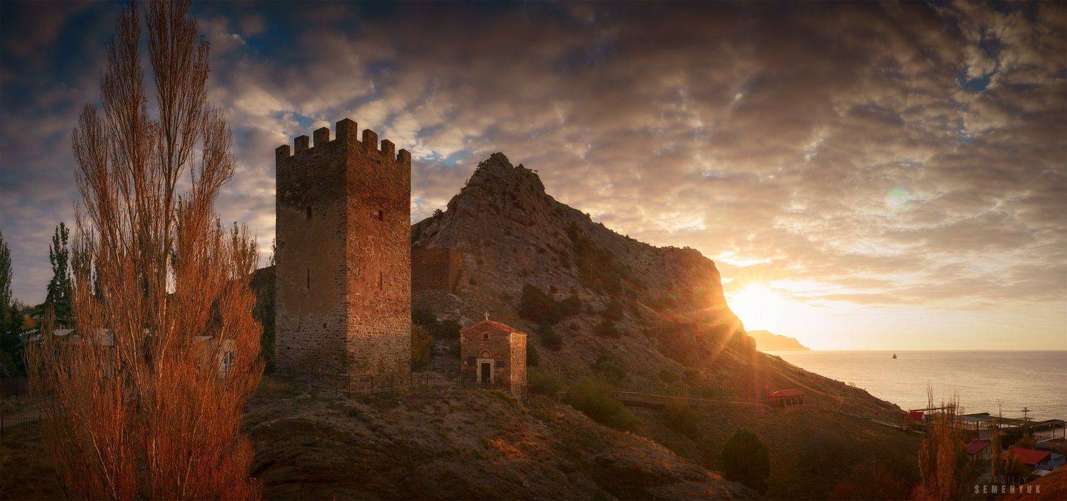 крым, судак, башня астагверы, генуэзская крепость, крепость, рассвет, башня, landscape, shore, dawn, crimea, fortress, tower, sudak., Семенюк Василий