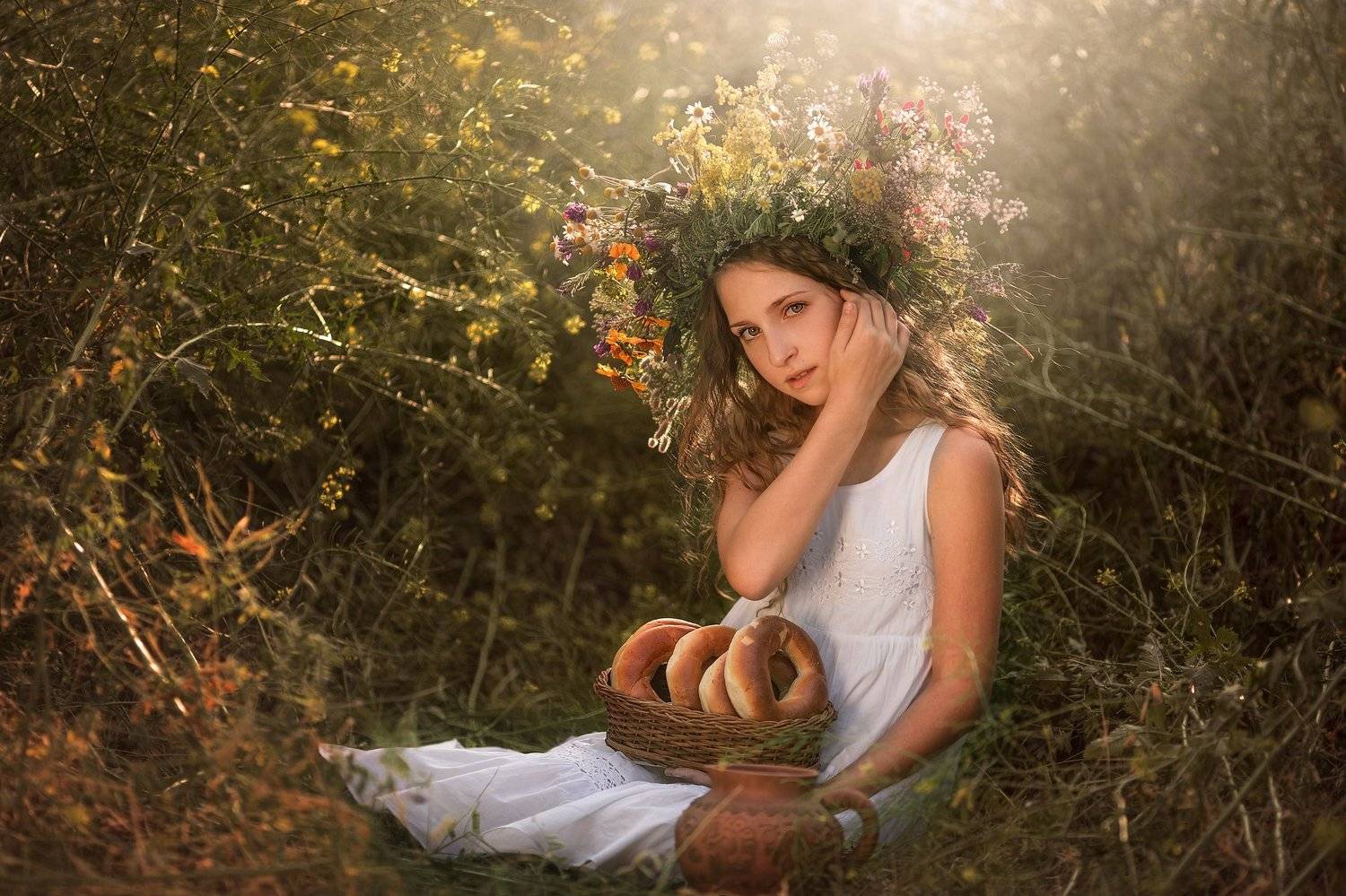 село, девушка, девушка в поле, солнце, поле, хлеб, молоко, девушка в виночке, девушка в траве, Щепин Сергей