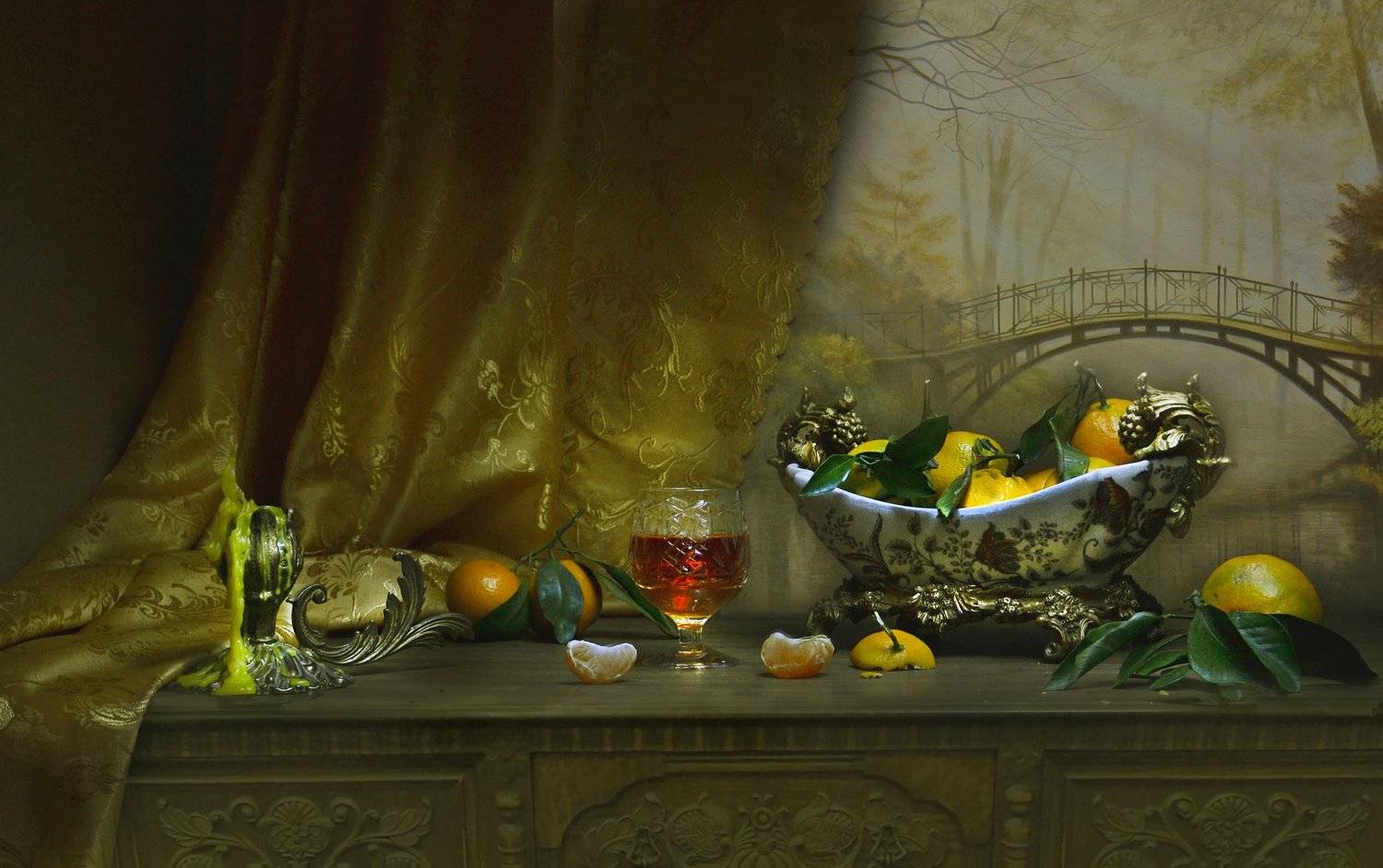 still life,натюрморт,фото натюрморт,осень, ноябрь, свеча, подсвечник, мандарины, картина маслом, Колова Валентина