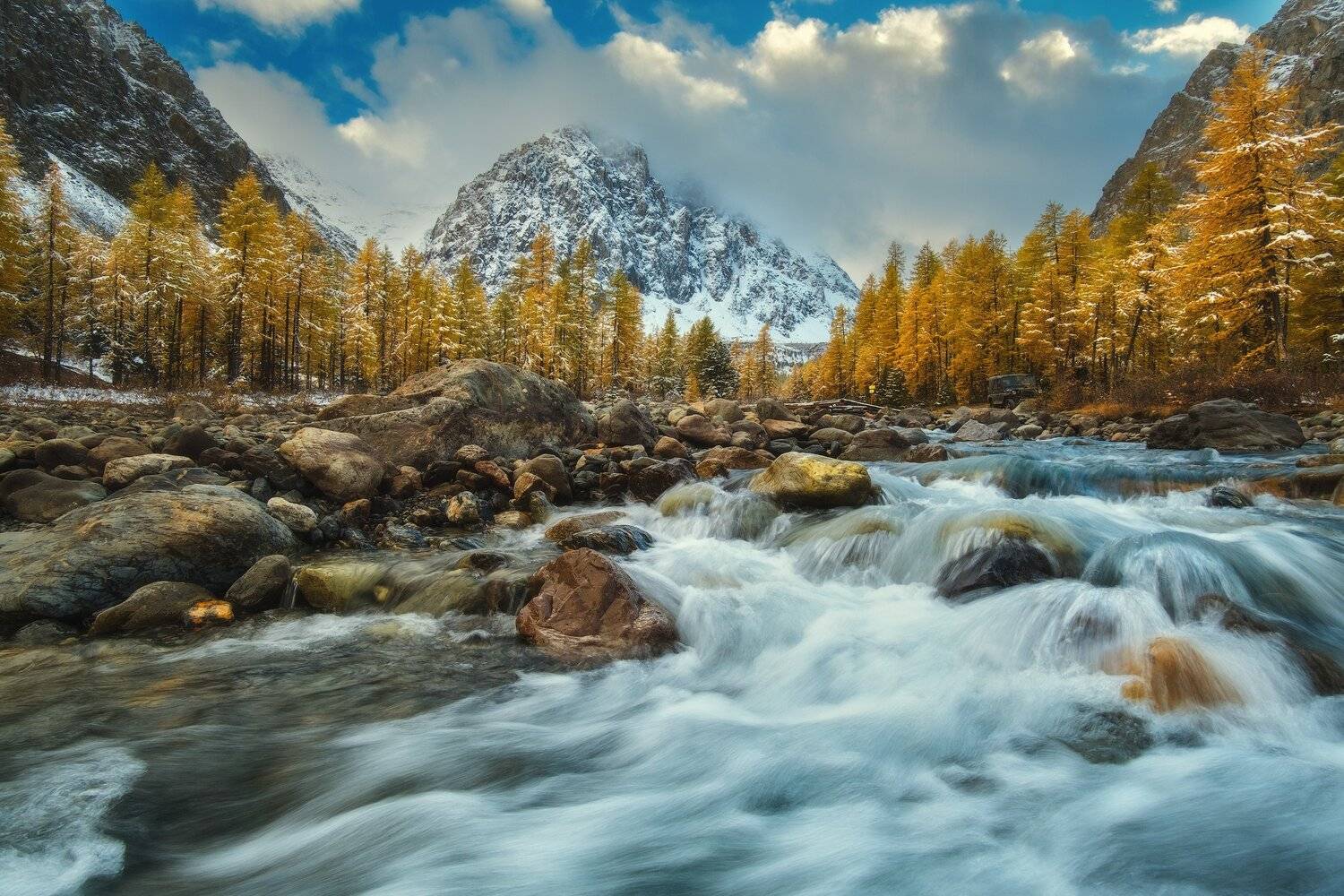 россия, алтай, республика алтай, горный алтай, природа, пейзаж, сибирь, горы, река, поток, снег, осень, актру, Оборотов Алексей