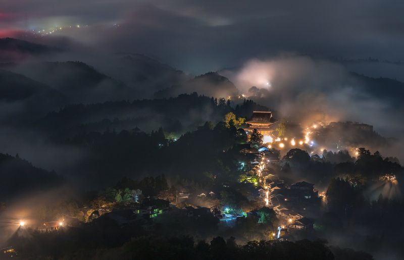 temple low clouds nature nightscape japan   [ Sea of Clouds ] фото превью