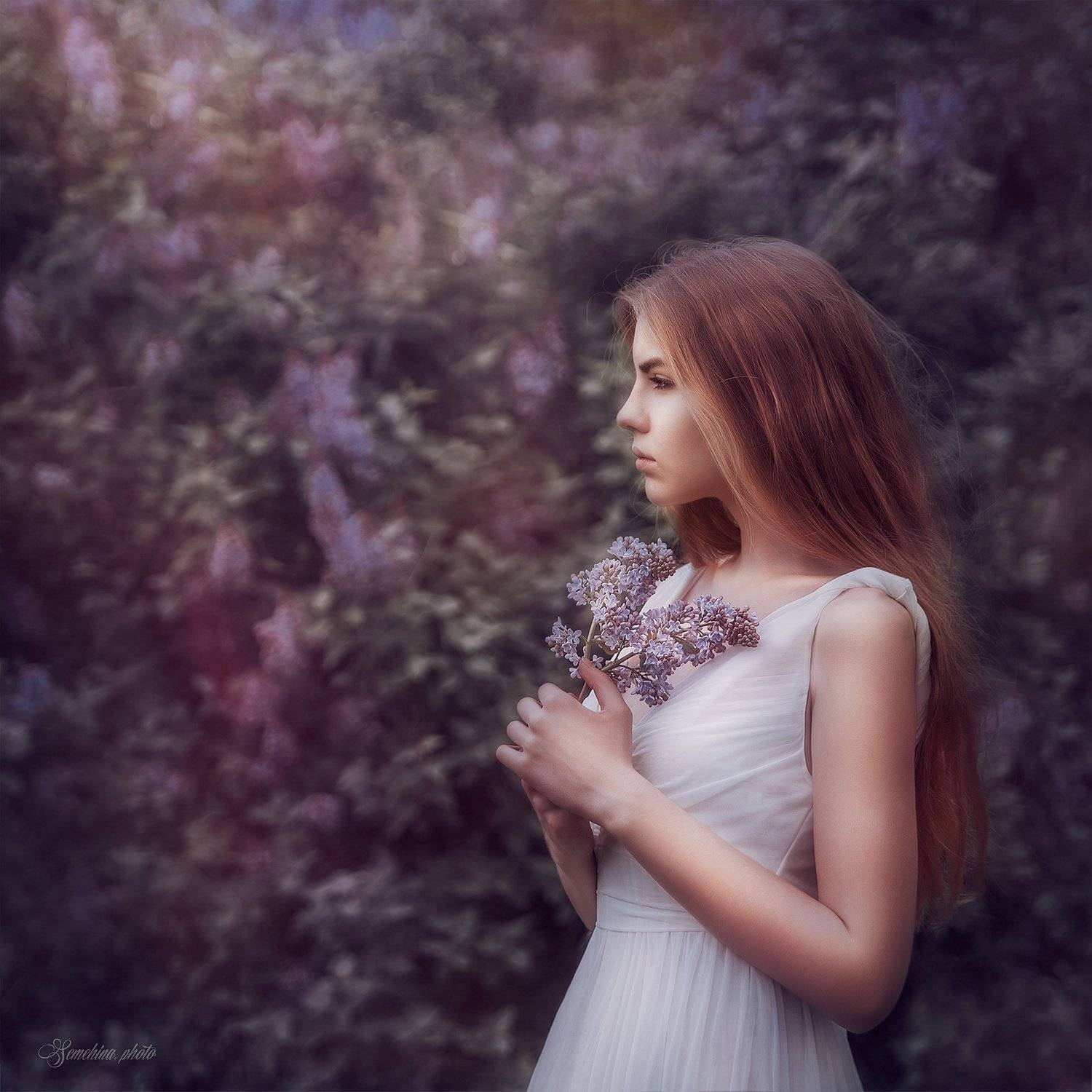 девушка, портрет, сирень, фиолетовый, girl, portreit, purple, Марина Семёхина